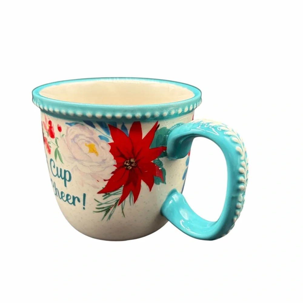 THE PIONEER WOMAN “A CUP OF CHEER” FLORAL COFFEE MUG CERAMIC 4”